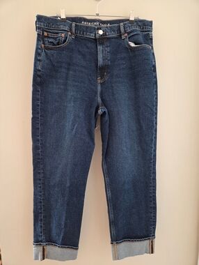 American Eagle Dark Wash Straight Crop Jeans - Dark Blue